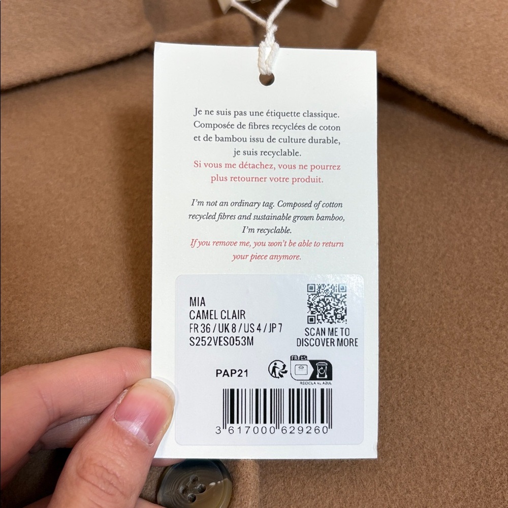 Sezane Mia Camel Wool Jacket - Size US 4 - NWT - Picture 5 of 9